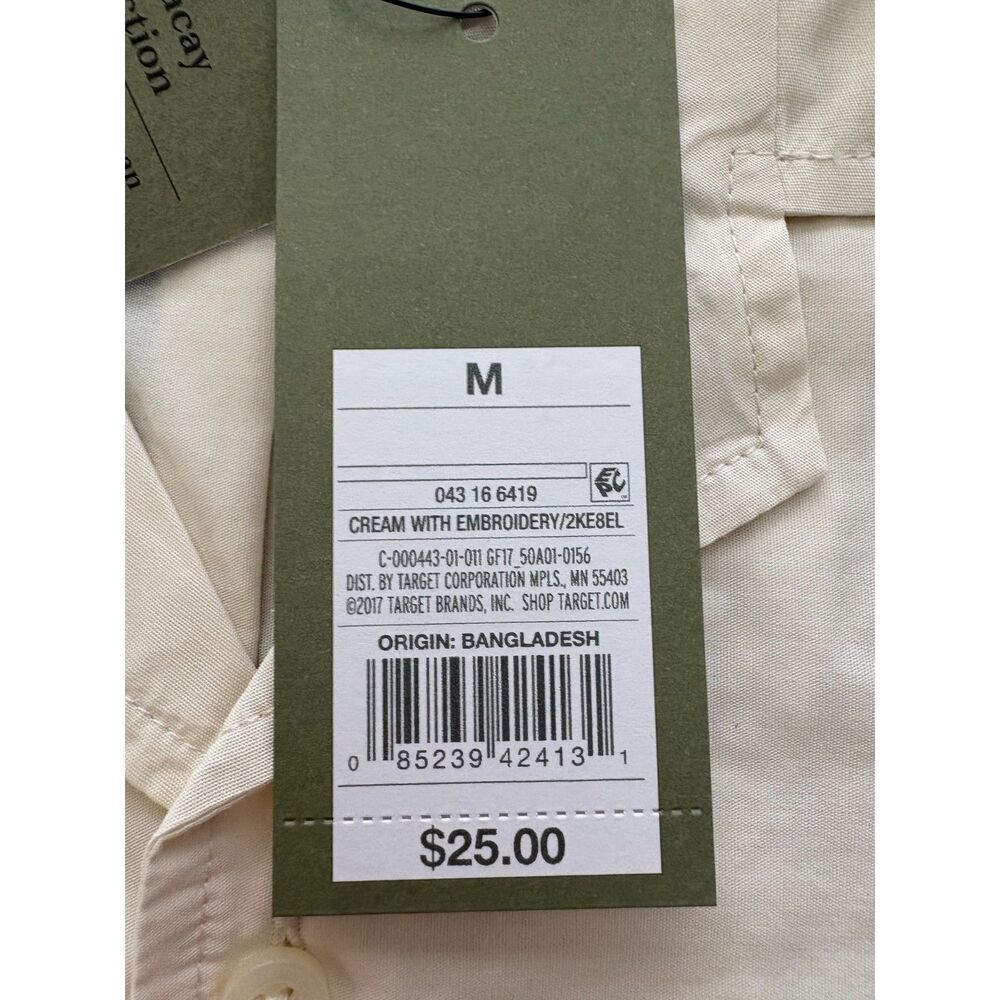 Goodfellow & Co Cream Green Button Up Shirt NWT Cotton Short Sleeve Pocket Med - Picture 6 of 8